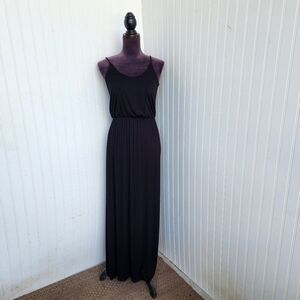 Lush Women's Tank Gathered Waist Maxi Dress Stretch Long Stretch Black Comfor XS